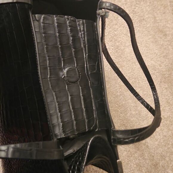 Lia Numa Black Leather Croc Embossed Tote Bag Made in Italy - Picture 6 of 13